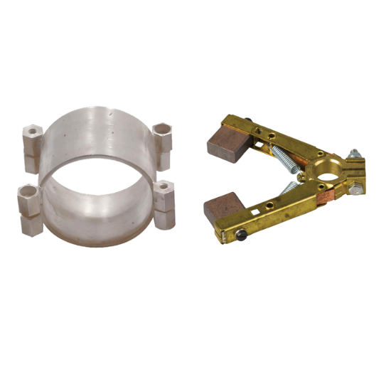 N.1 anello di strisciamento in bagno di argento ø 80, con N.1 portaspazzole e N.2 spazzole in grafite